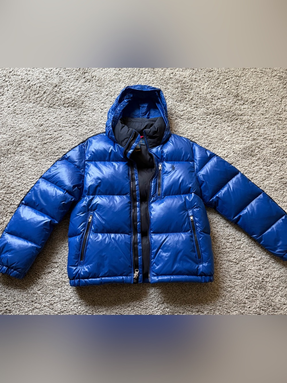 Ralph Lauren Glossy Bright Blue Kids Hooded Puffer Jacket